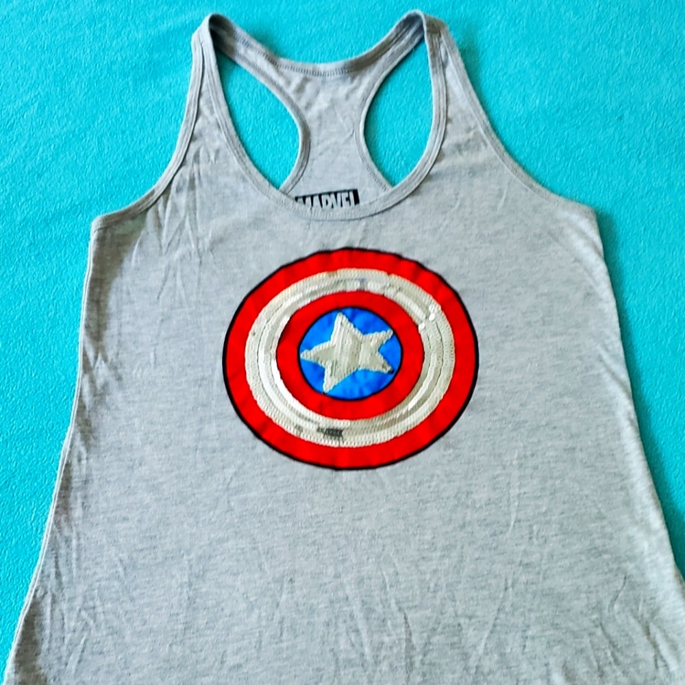 Captain America Sequined Ladies Tank in size S.